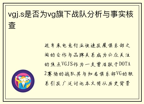 vgj.s是否为vg旗下战队分析与事实核查
